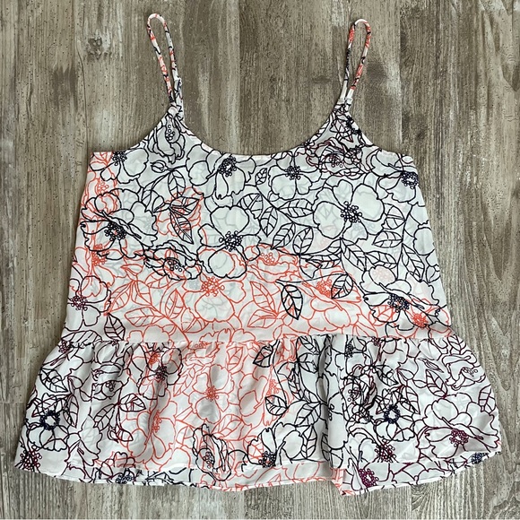 Loft Women’s Tank Top Blouse White Multi Floral Peplum S - Picture 1 of 3
